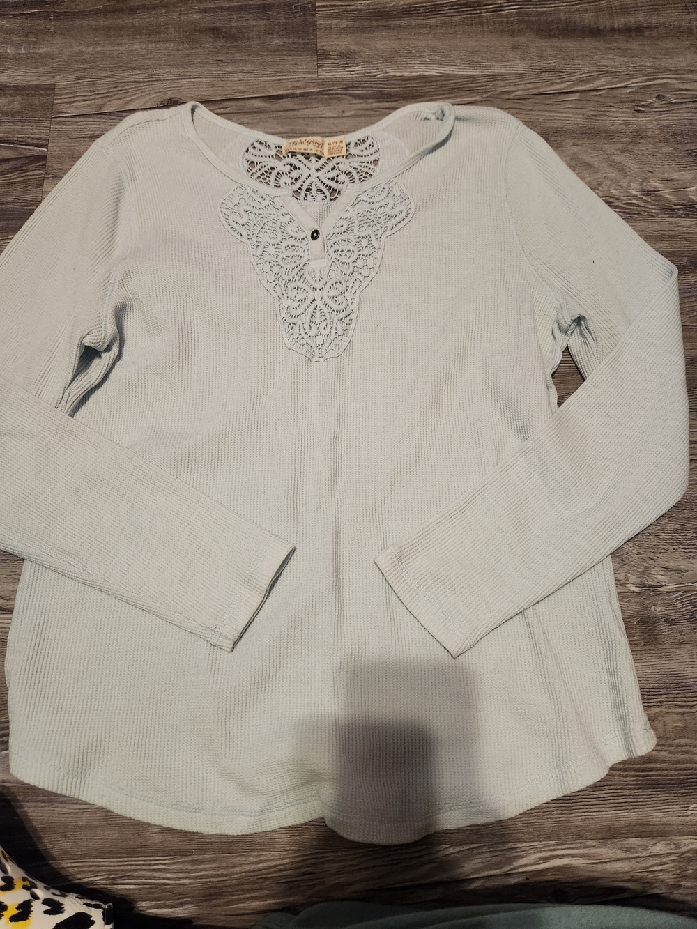 Faded Glory Pale Blue Lace-Front Ribbed Long Sleeve Top